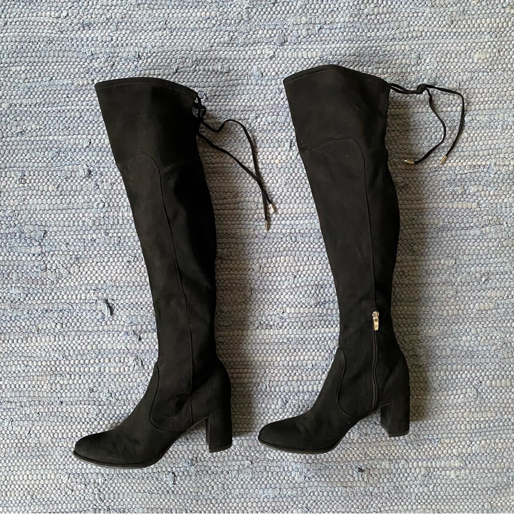 Black Suede Over The Knee 3” Block Heel Boots